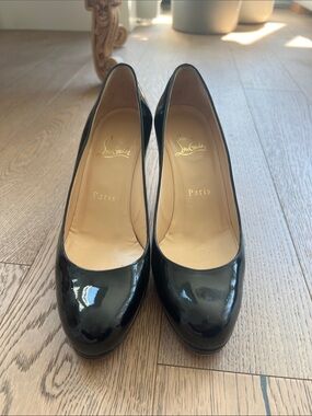 Christian Louboutin Black Patent Leather Round-Toe Pumps